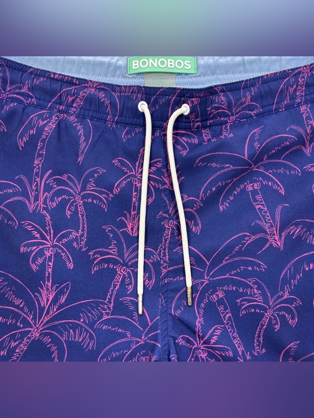 🌴 Bonobos Navy Blue Swim Trunks with Pink Palm Print - Size Medium - Picture 4 of 9